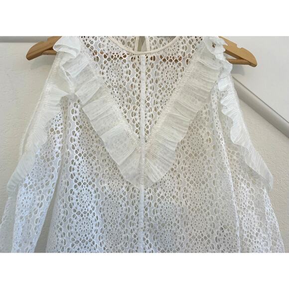 Sandro Eyelet Ruffle Trim Blouse Womens 1 Cottagecore Whimsy Coquette White Twee - Picture 8 of 16